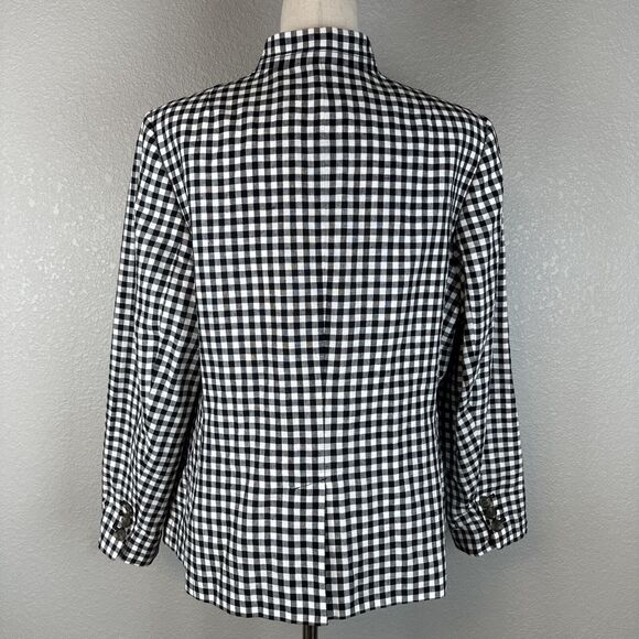 Talbots Womens One Button Blazer Size 16 Black White Gingham Plaid Linen Blend - Picture 6 of 10